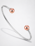 14KT ROSE BEADS ELEGANT OPEN BANGLE BRACELET