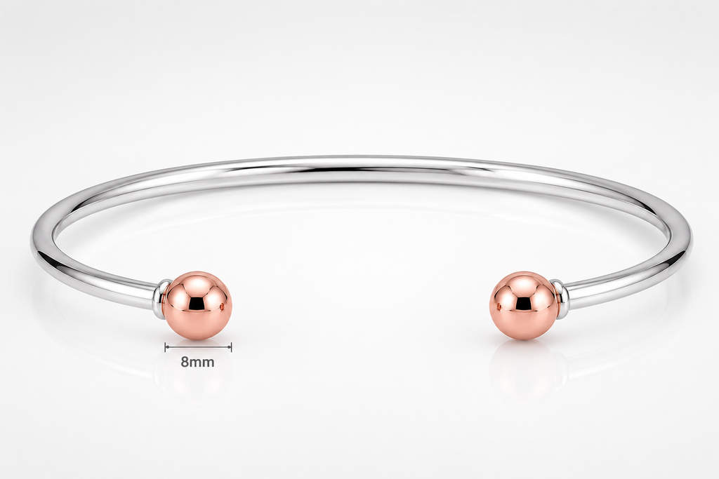 14KT ROSE BEADS ELEGANT OPEN BANGLE BRACELET