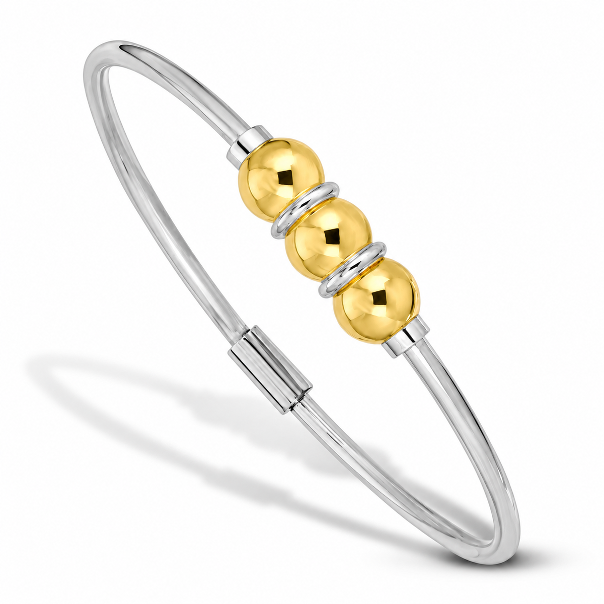 14KT YELLOW ELEGANT & CLASSIC THREE BEADS BANGLE (BTM)