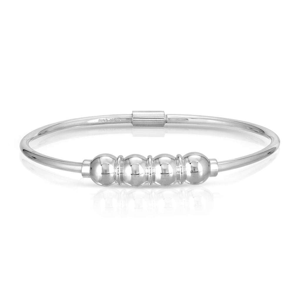 STERLING SILVER  ELEGANT & CLASSIC FOUR BEADS BANGLE