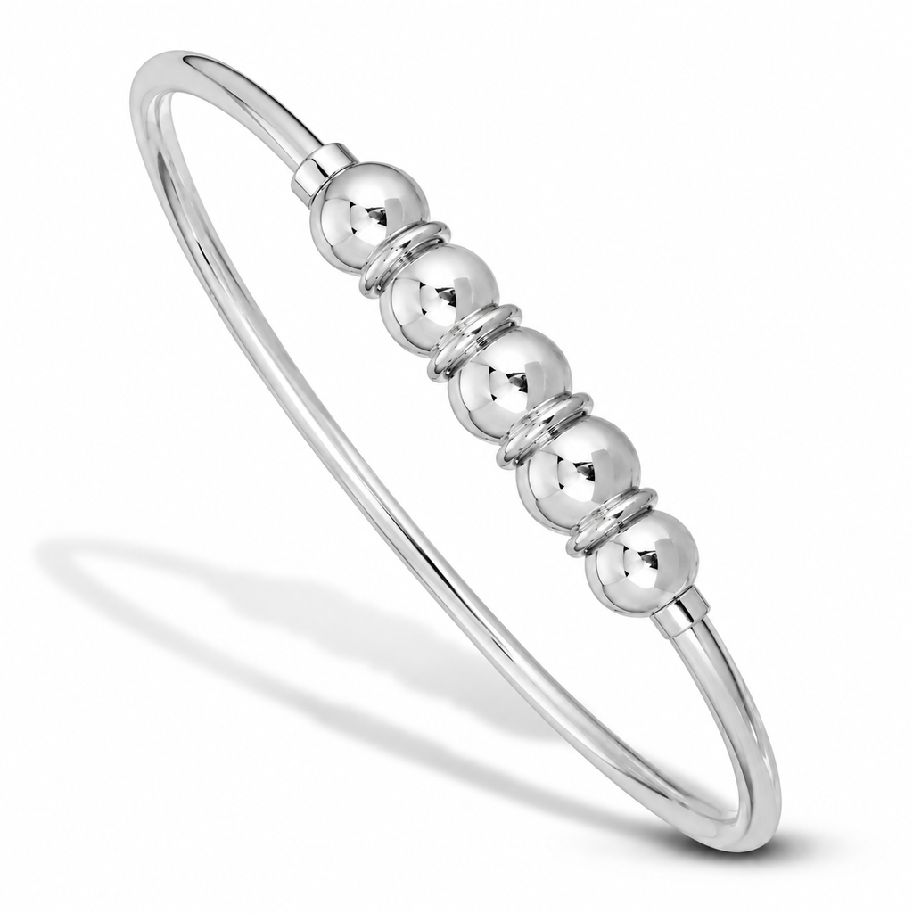 STERLING SILVER  ELEGANT & CLASSIC FIVE BEADS BANGLE