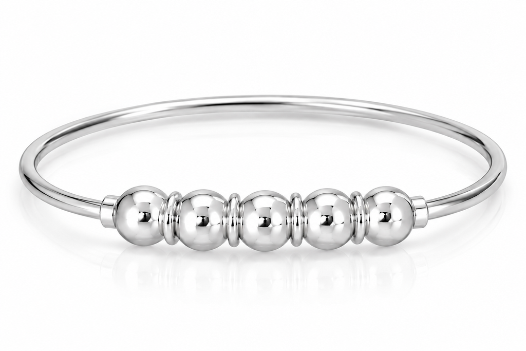STERLING SILVER  ELEGANT & CLASSIC FIVE BEADS BANGLE