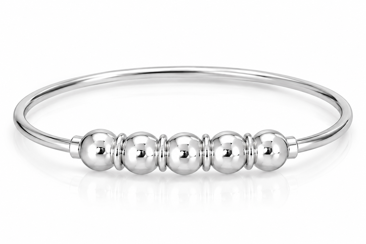 STERLING SILVER  ELEGANT & CLASSIC FIVE BEADS BANGLE