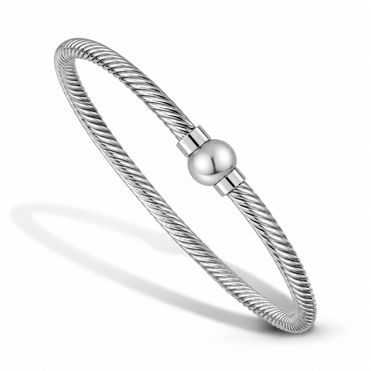 ALL STERLING SILVER INTRICATE CABLE CASTED BEAD BRACELET