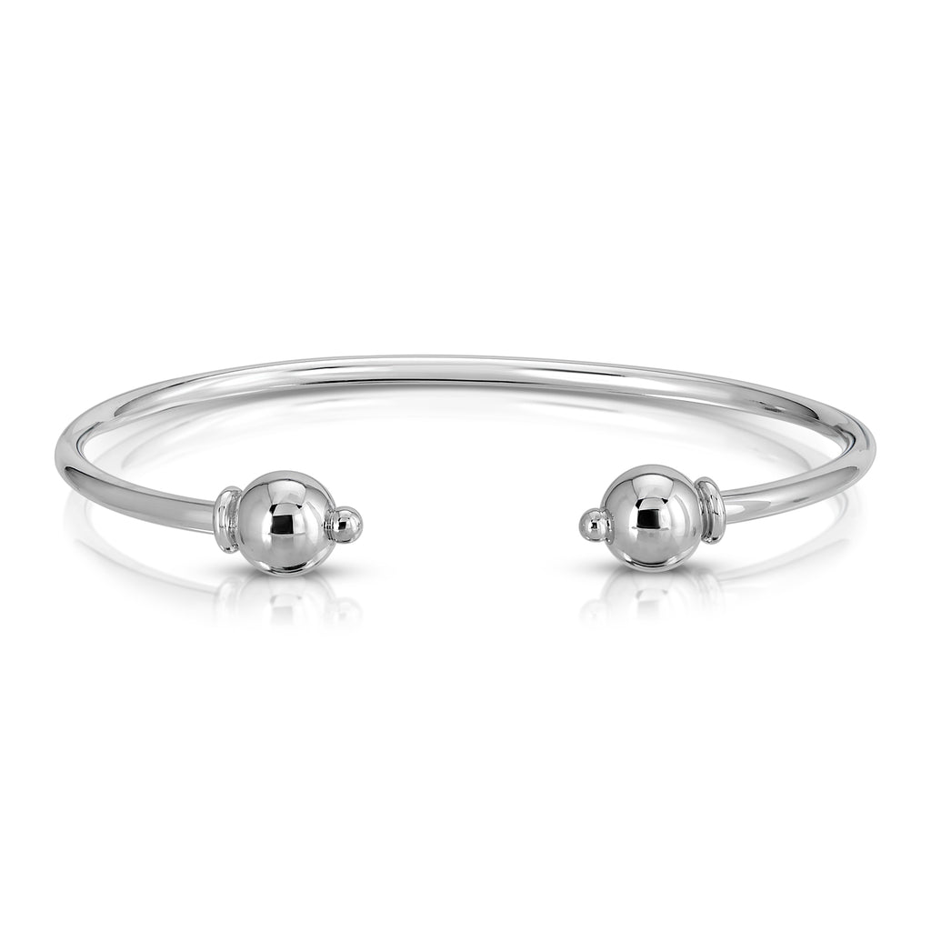 STERLING SILVER  BEADS ELEGANT OPEN BANGLE BRACELET