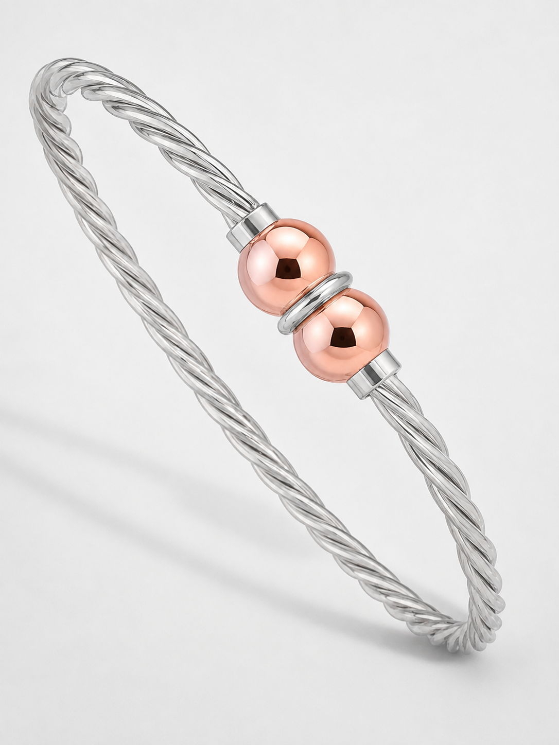 14KT ROSE GOLD CLASSIC TWISTED DOUBLE BEAD CABLE BANGLE
