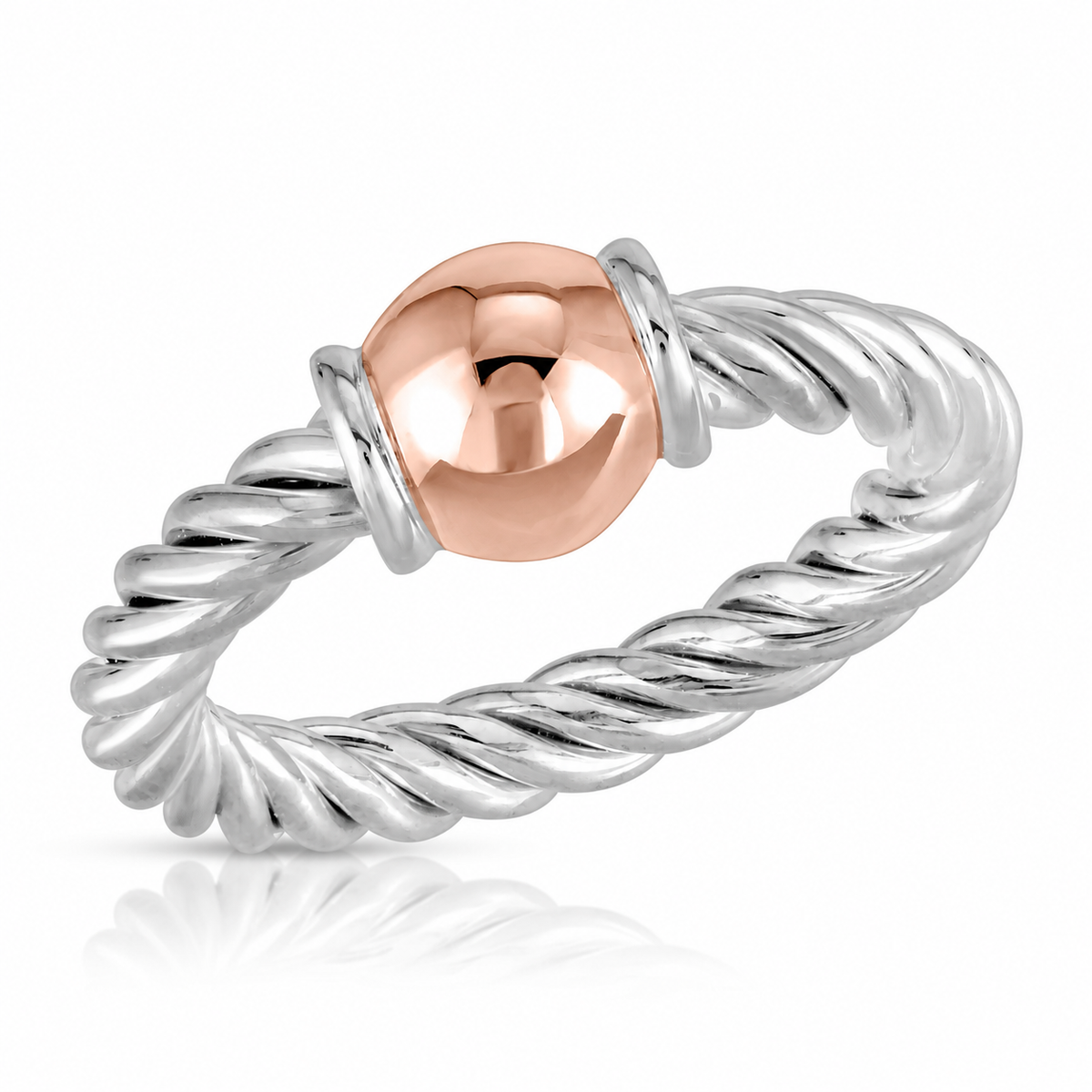 14KT ROSE GOLD CABLE  STERLING SILVER RING