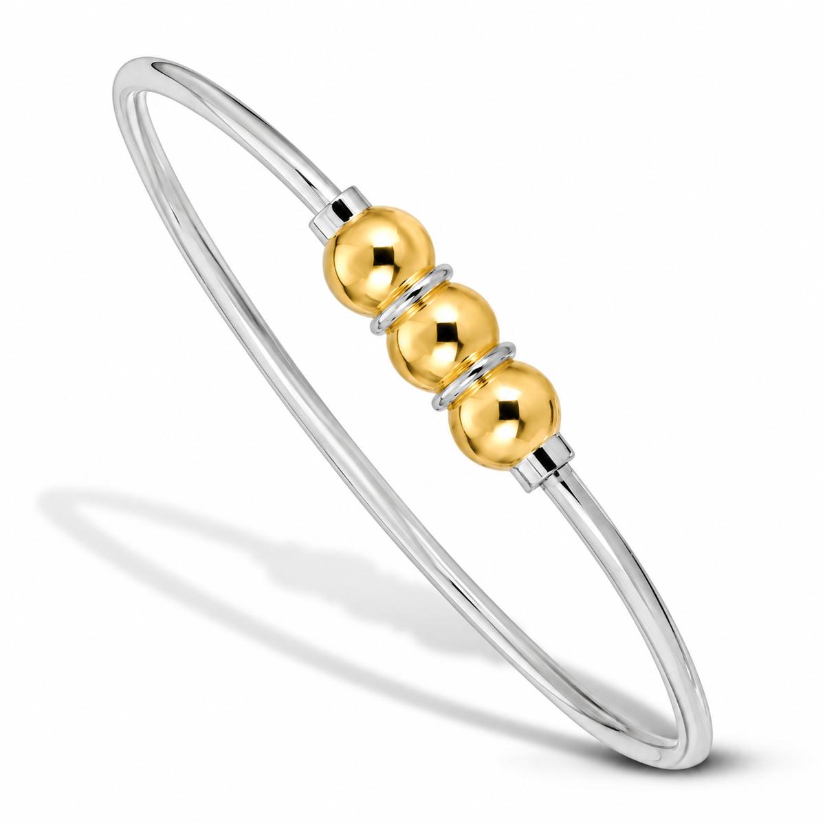 14KT YELLOW ELEGANT & CLASSIC THREE BEADS BANGLE