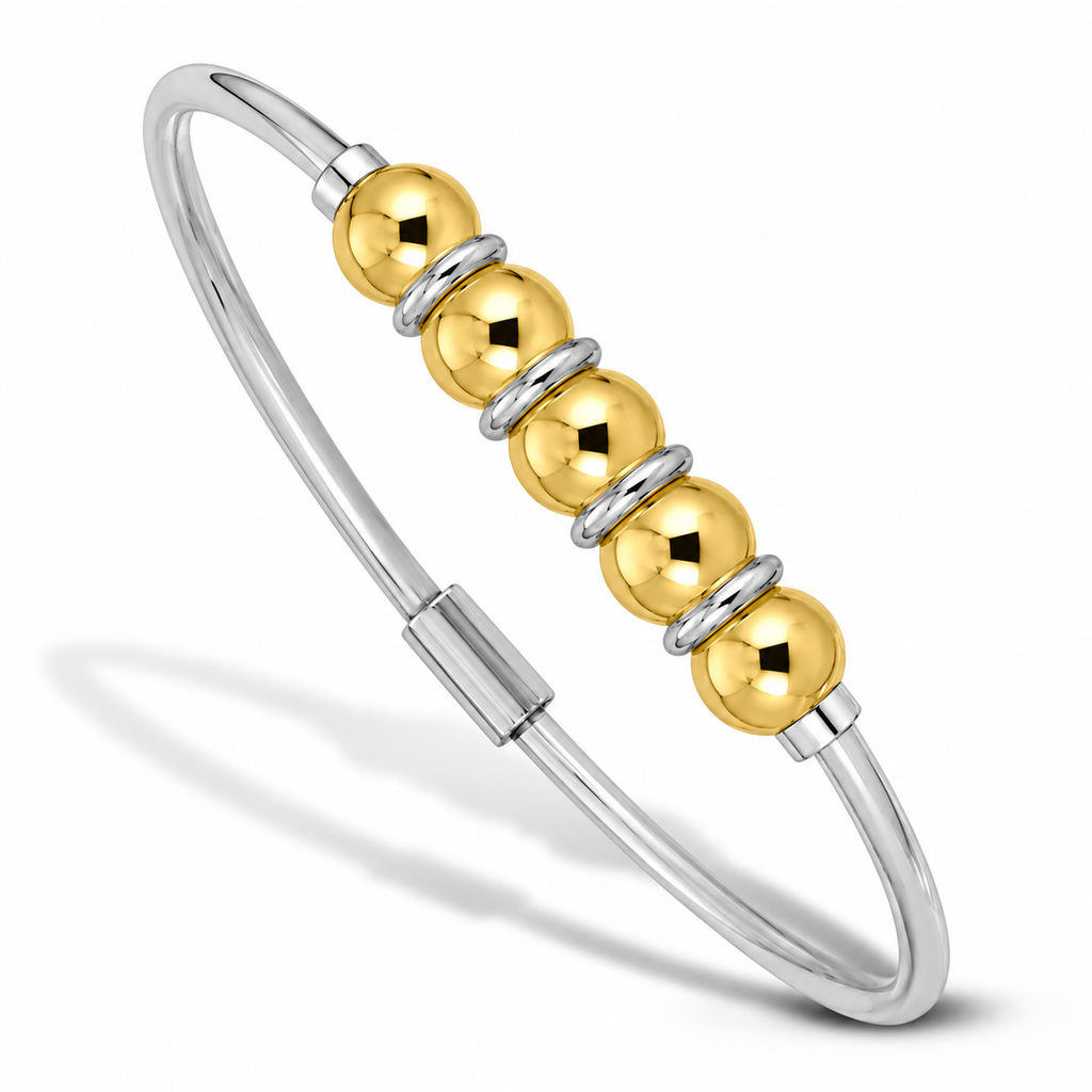 14KT YELLOW ELEGANT & CLASSIC FIVE BEADS BANGLE BTM