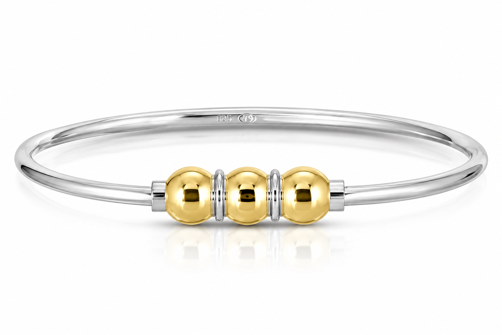14KT YELLOW ELEGANT & CLASSIC THREE BEADS BANGLE