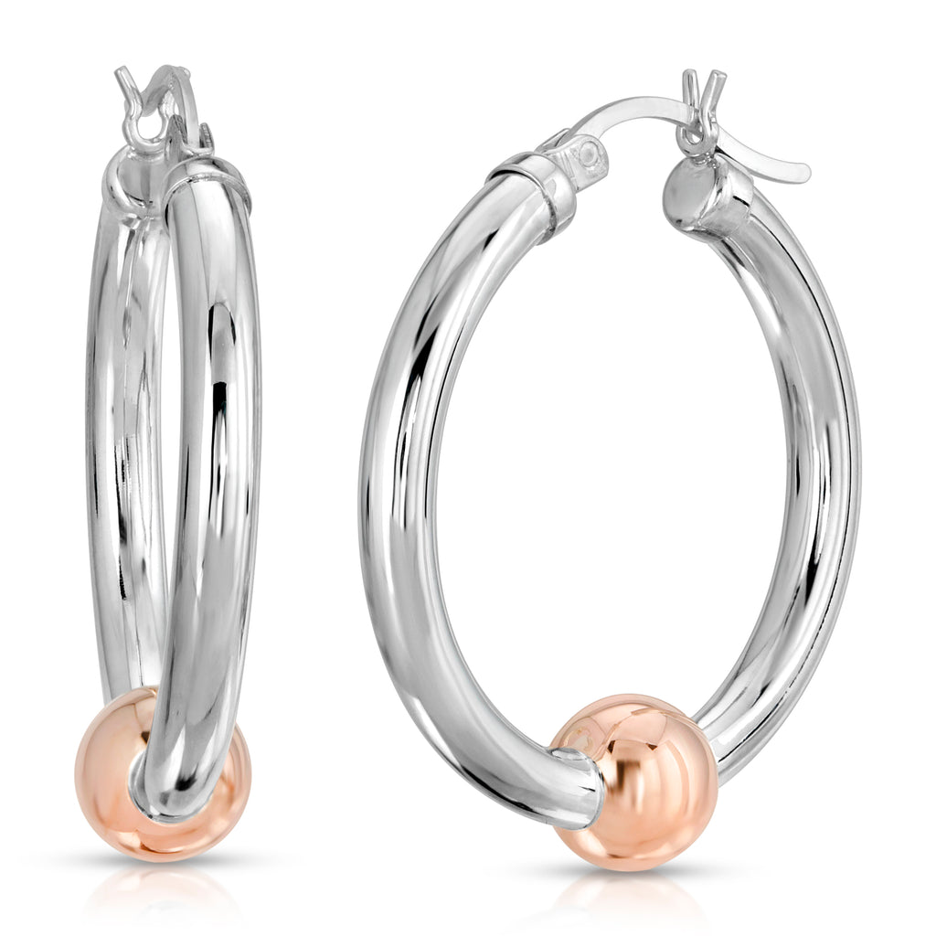14KT ROSE GOLD BEAD HOOP EARRINGS (M)