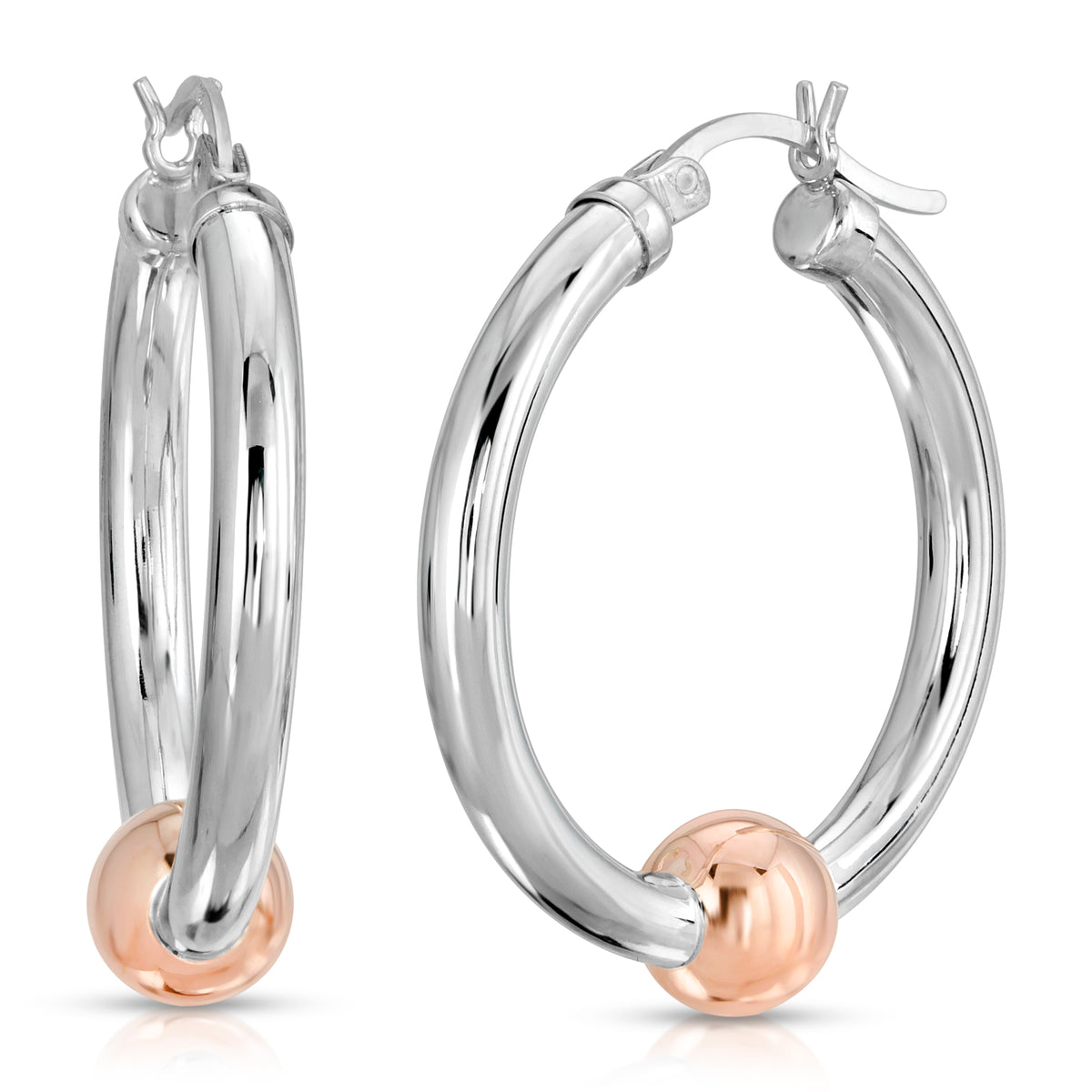 14KT ROSE GOLD BEAD HOOP EARRINGS (M)