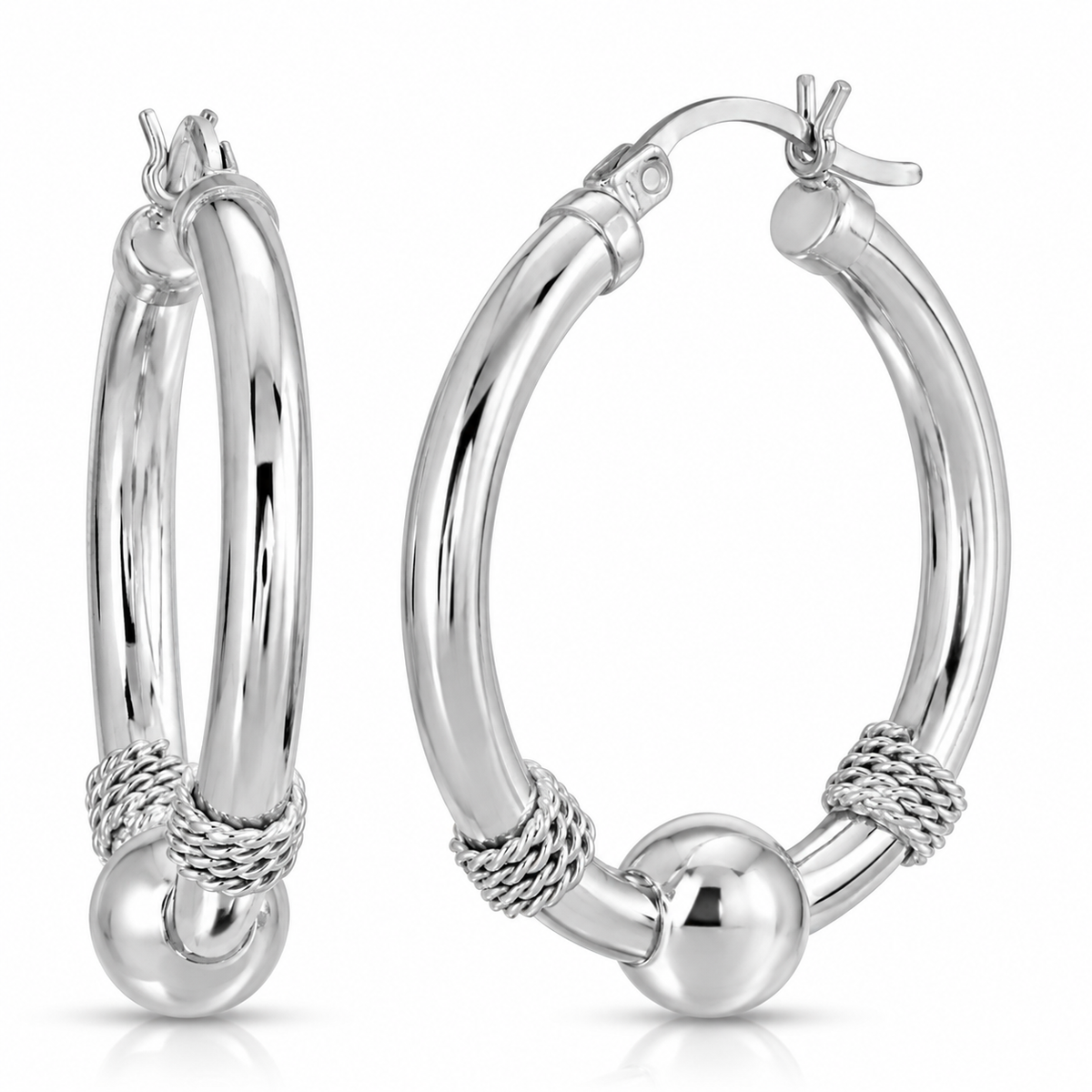 Wrapped Sterling Silver Hoop Earrings — Medium