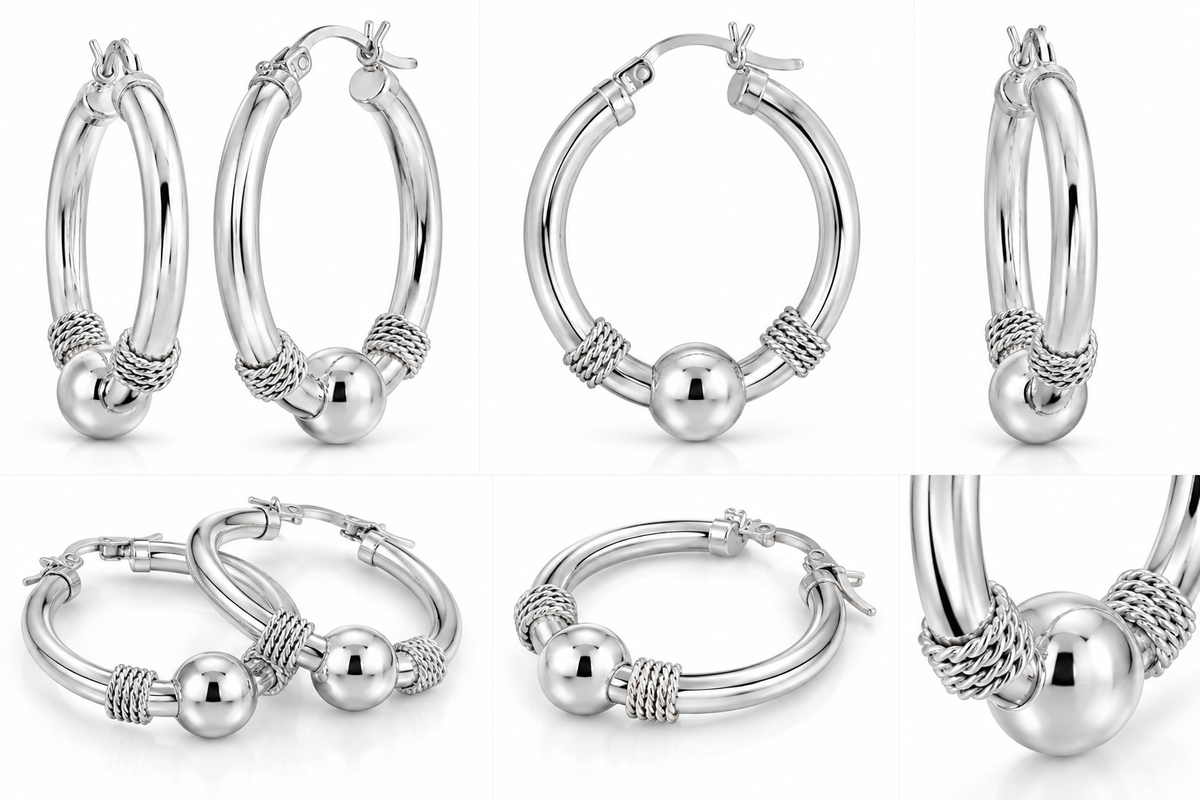 Wrapped Sterling Silver Hoop Earrings — Medium