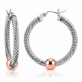 14 KT ROSE GOLD INTRICATE TWO TONE CABLE HOOP EARRINGS (S)