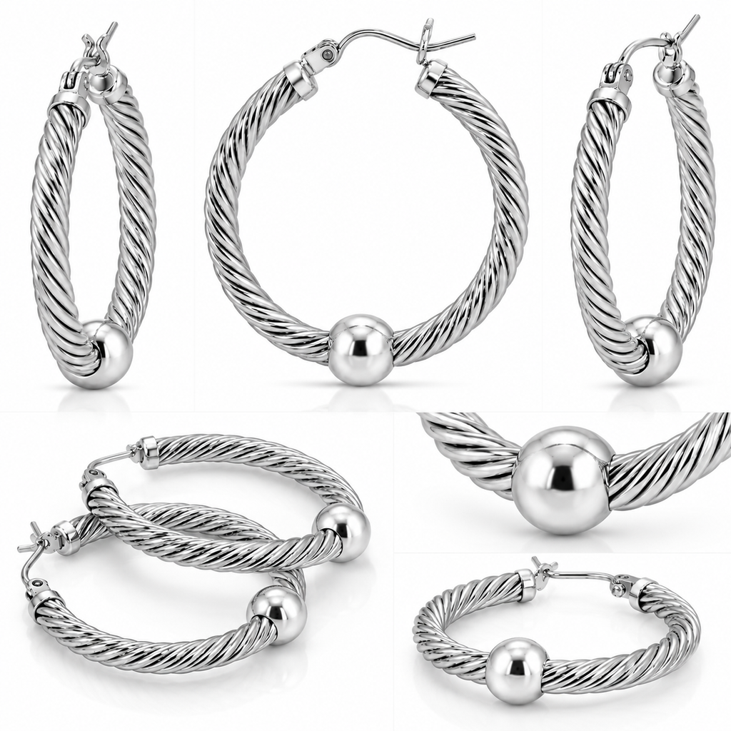 ALL STERLING SILVER INTRICATE CABLE HOOP EARRINGS (S)