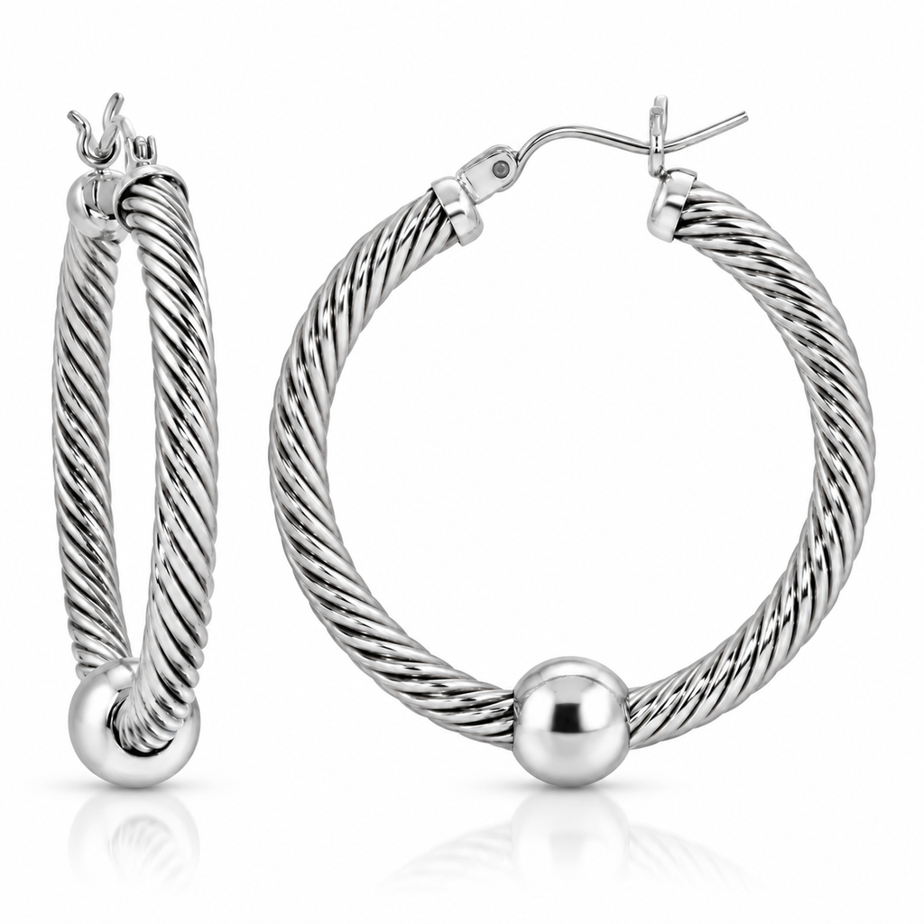 ALL STERLING SILVER INTRICATE CABLE HOOP EARRINGS (S)