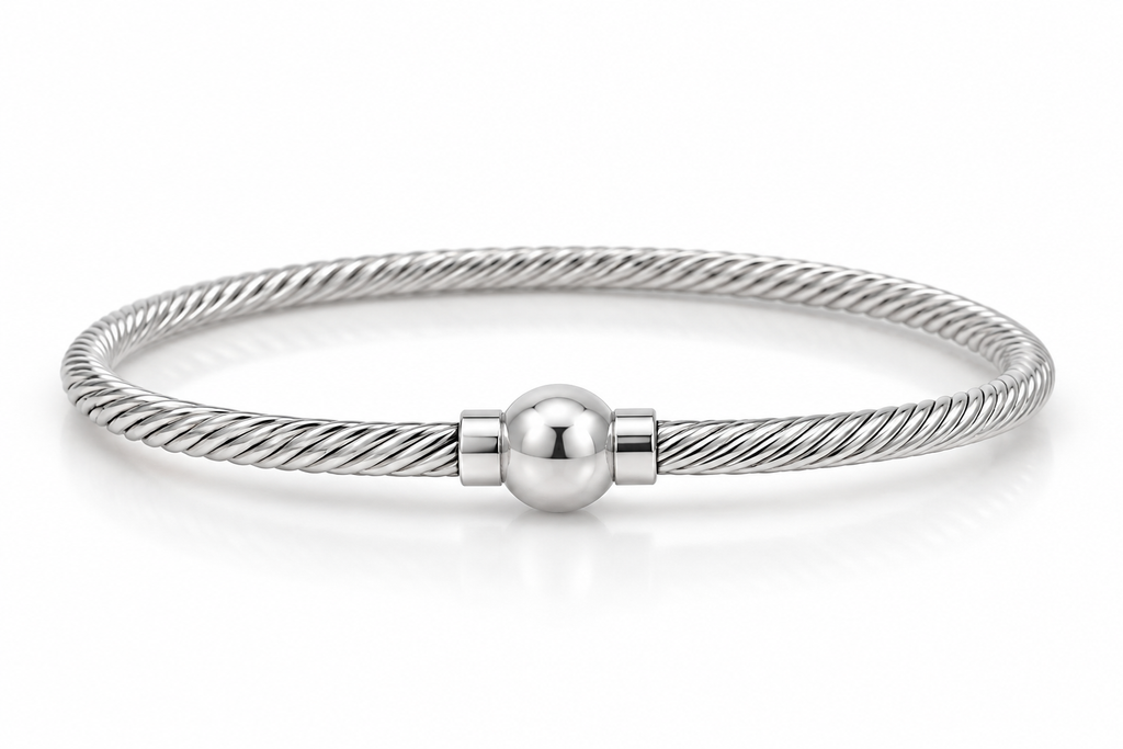 ALL STERLING SILVER INTRICATE CABLE CASTED BEAD BRACELET