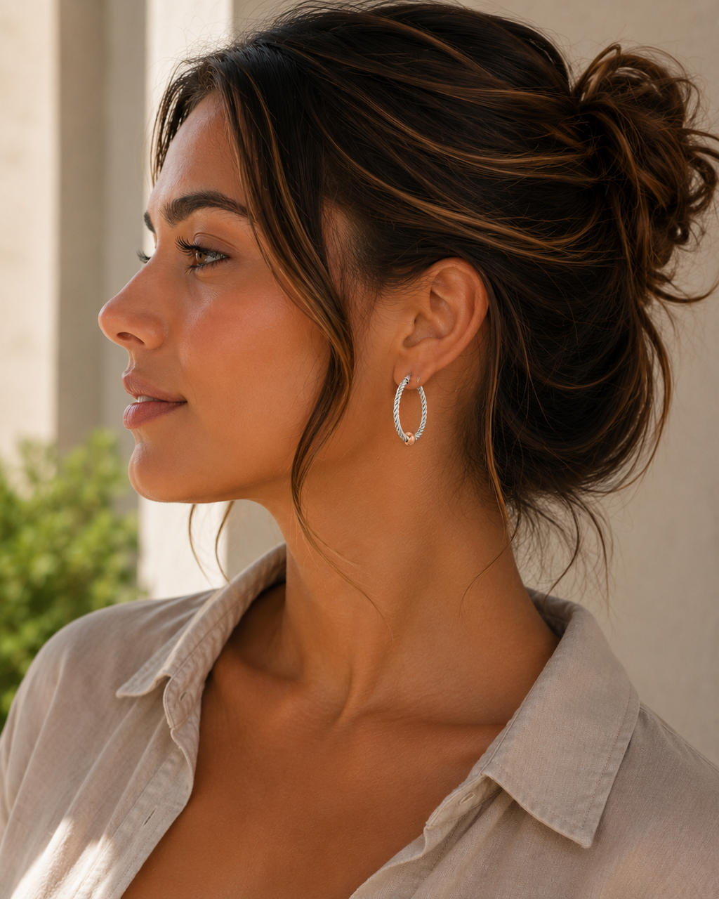 14KT ROSE GOLD SIGNATURE TWISTED CABLE HOOP EARRING(M)