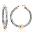 14 KT YELLOW INTRICATE TWO TONE CABLE HOOP EARRINGS (M)